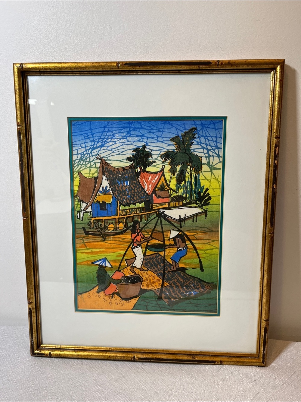 Batik Hand-Painted Vibrant Village Scene Wall Art 
Pro framing
1 of 3 available
